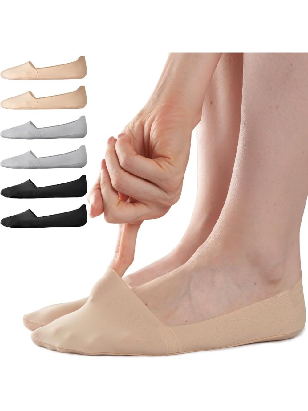 🧦Women's Grey Black No Show Socks 6 Pairs Non Slip Low Cut Invisible Liner